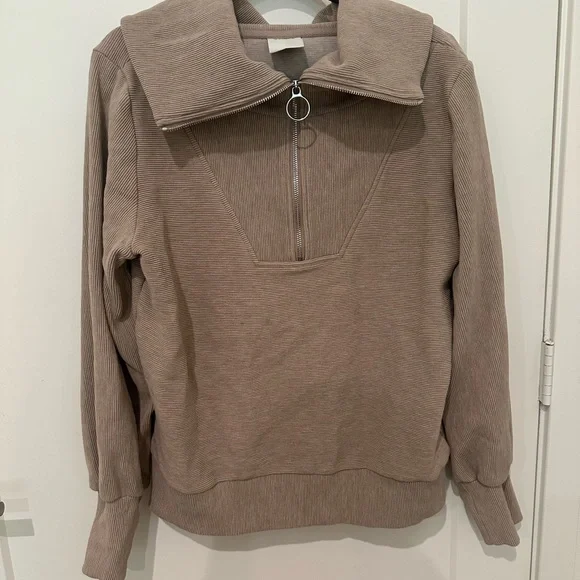 Varley Vine Pullover Tan Zip Up Sweater with Mock Neck - Picture 2 of 7